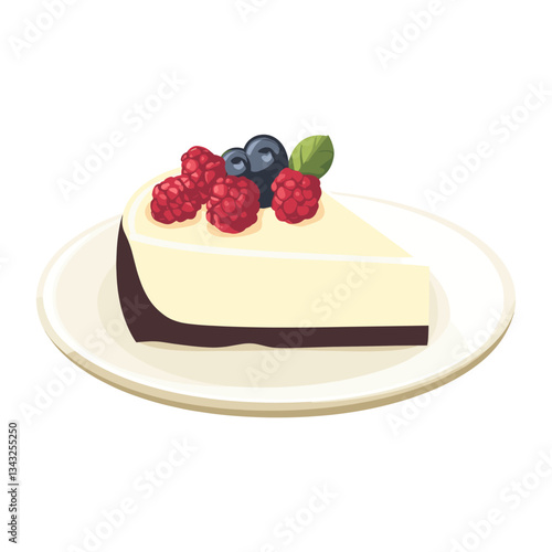 Cheesecake in a plate illustration cheesecake raspberry vector