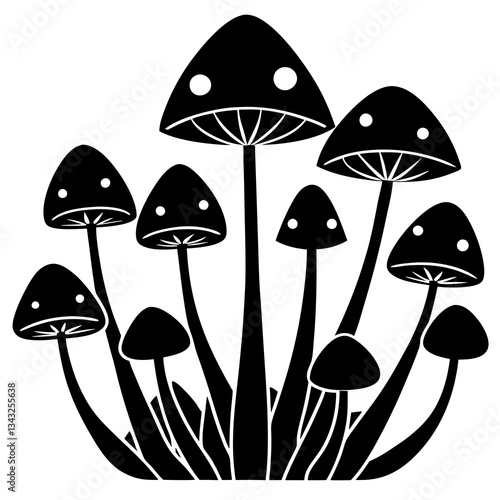 mushrooms black silhouette vector, Simple silhouette Design vector icon with white background. growing mushrooms
