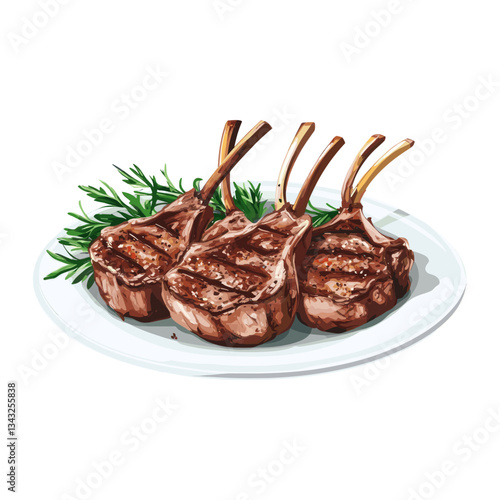 Grilled Lamb chops in a plate illustration food meat vector