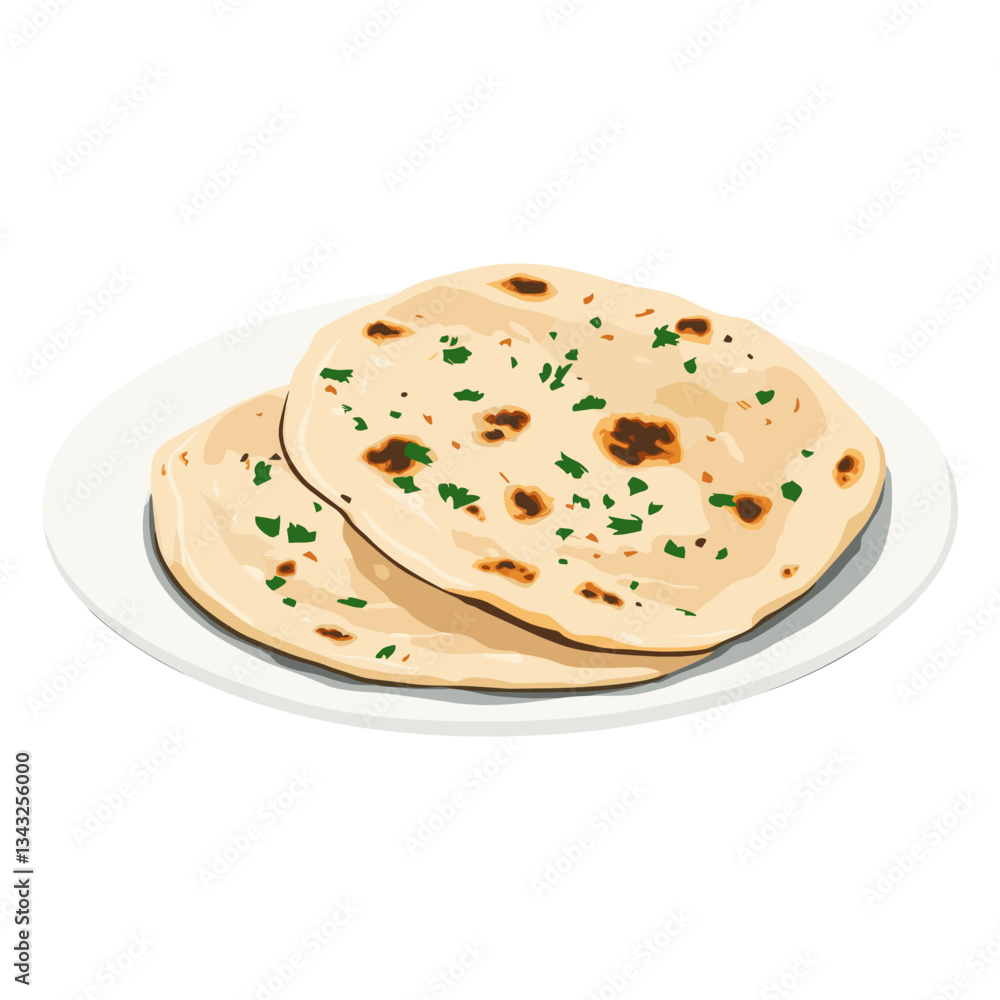 Naan in a plate illustration bread food vector Naan in a plate illustration bread food vector