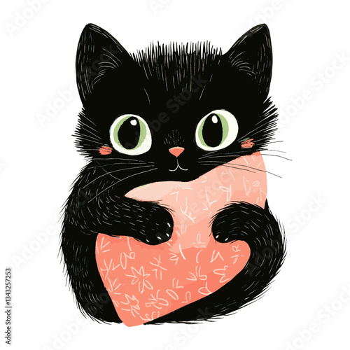Kitten cuddling illustration animal black vector
