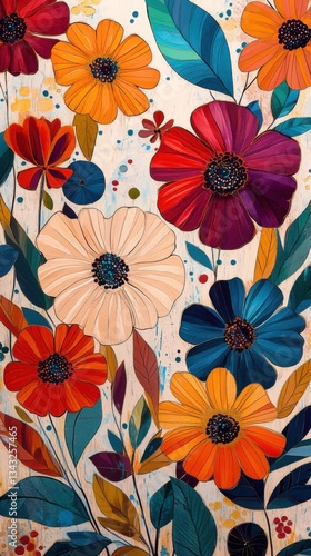 Arte de flores coloridas en pintura