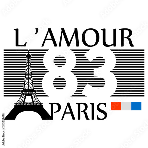 Slogan typography vector, l'amour paris 83 eiffel tower french flag text vector