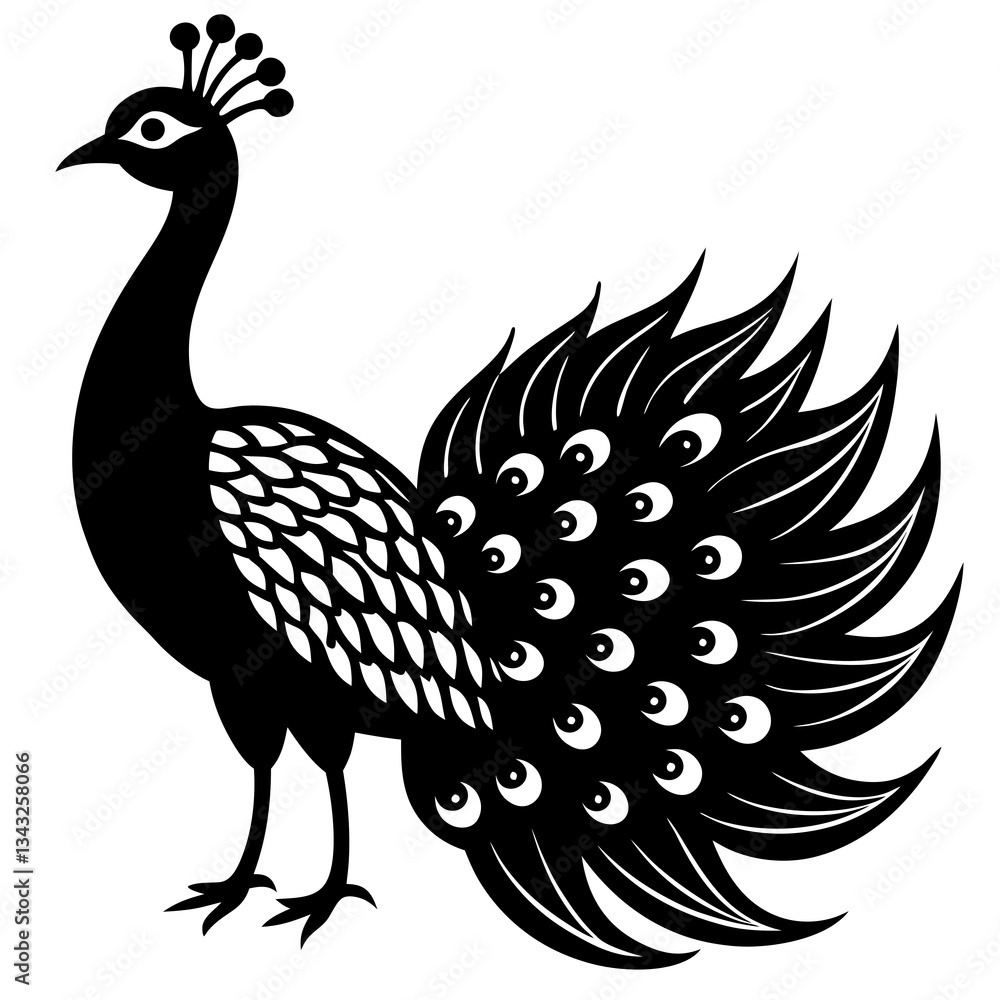 Fototapeta premium peacock black silhouette vector, Simple silhouette Design vector icon with white background.