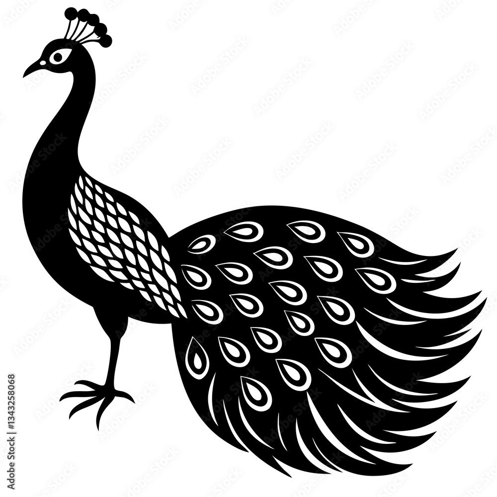 Fototapeta premium peacock black silhouette vector, Simple silhouette Design vector icon with white background.