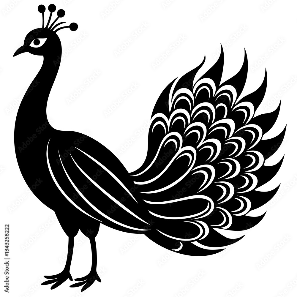 Fototapeta premium peacock black silhouette vector, Simple silhouette Design vector icon with white background.