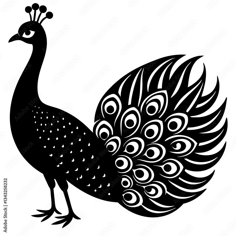 Fototapeta premium peacock black silhouette vector, Simple silhouette Design vector icon with white background.