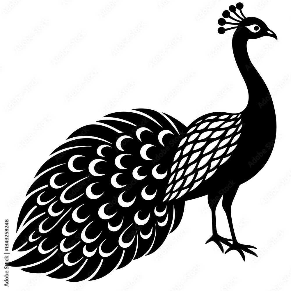 Fototapeta premium peacock black silhouette vector, Simple silhouette Design vector icon with white background.