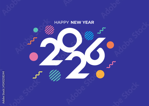 Happy New Year 2026 Greeting banner logo design illustration, Modern Creative and Colorful 2026 new year vector background