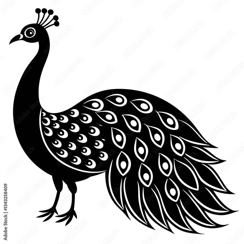 Fototapeta premium peacock black silhouette vector, Simple silhouette Design vector icon with white background.