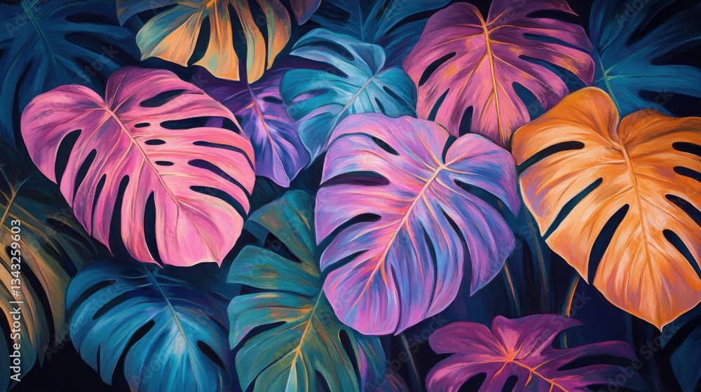 Hojas de monstera colores vibrantes