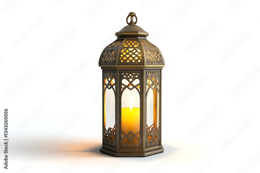 Antique Brass Eid Lantern with Warm Light. Antique Brass Eid Lantern with Warm Light.