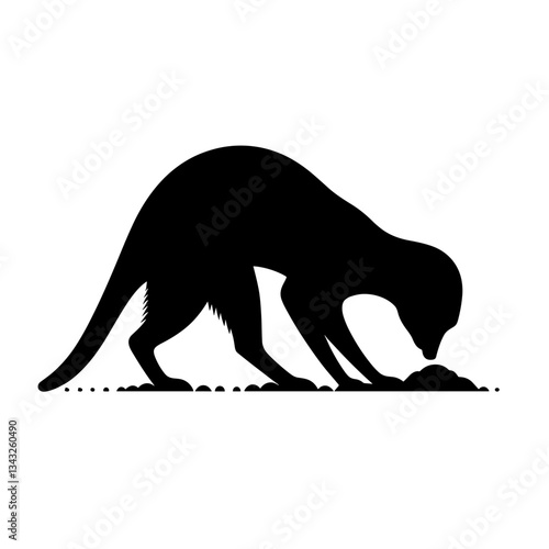 Meerkat digging silhouette on white background