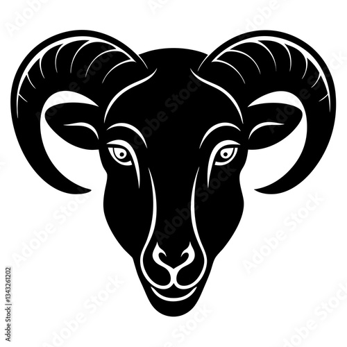 ram head black silhouette vector, Simple silhouette Design vector icon with white background.