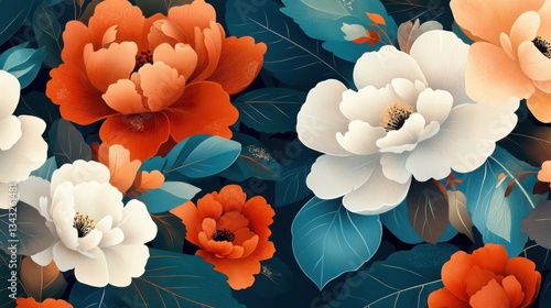 Fondo floral vibrante con flores rojas y blancas