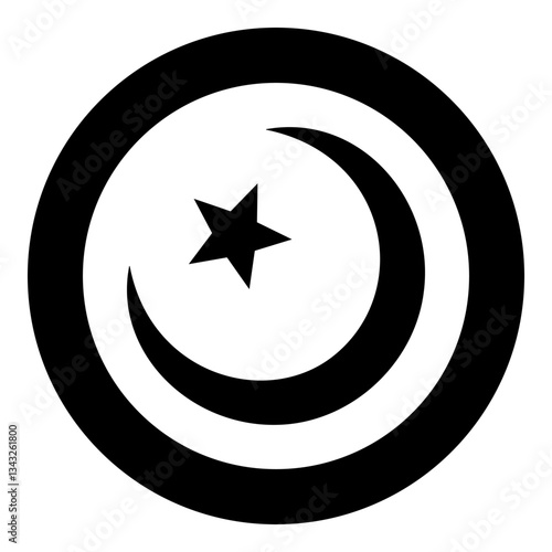 Symbol Alem Islam Halfmoon Arabic moon and star icon in circle round black color vector illustration image solid outline style