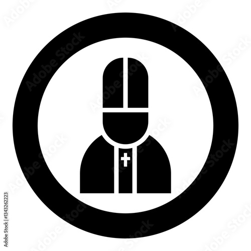 Pope catolic Man Church bishop icon in circle round black color vector illustration image solid outline style