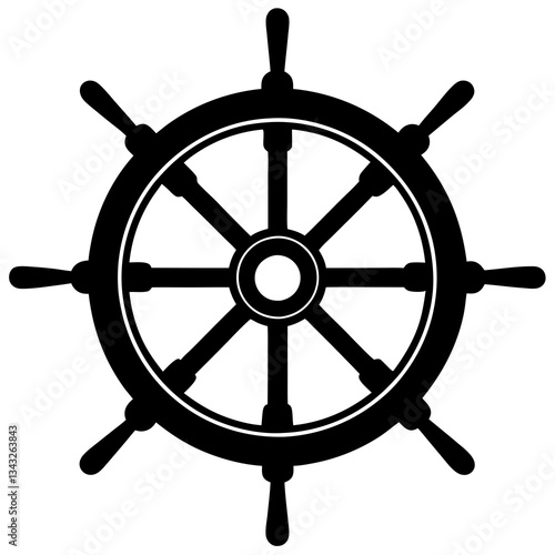 ship steering wheel black silhouette vector, Simple silhouette Design vector icon with white background.