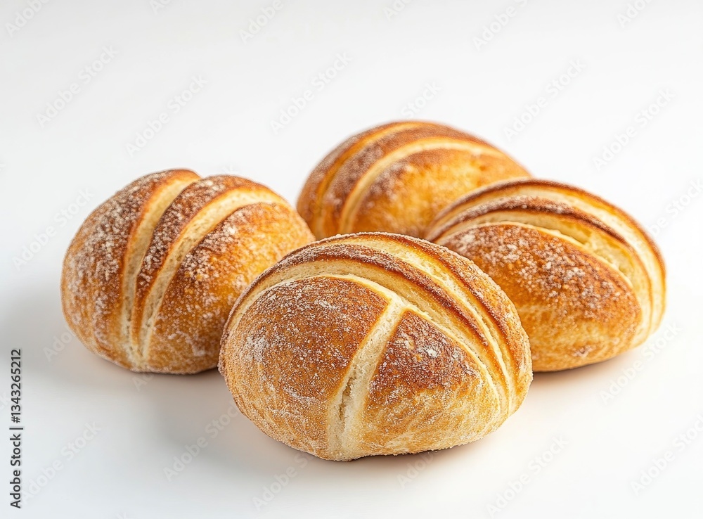 Freshly Baked Crusty Bread Rolls Grouped Together on White Background Freshly Baked Crusty Bread Rolls Grouped Together on White Background