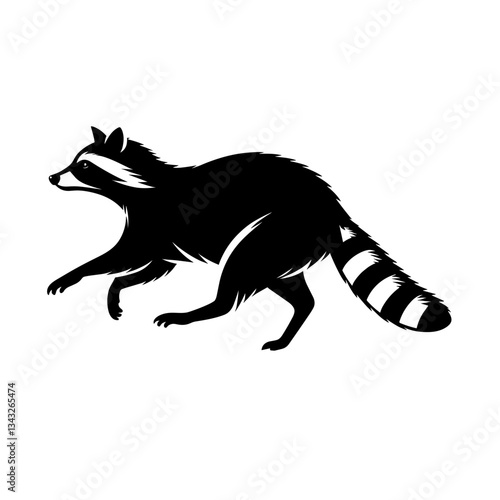 Raccoon running silhouette on white background