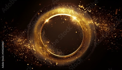 gold dust circle frame splattered golden glitter as a ring wreath or crown for award bg glitz starry sand sprayed in round shape with empty space inside illustration with overlay effect
