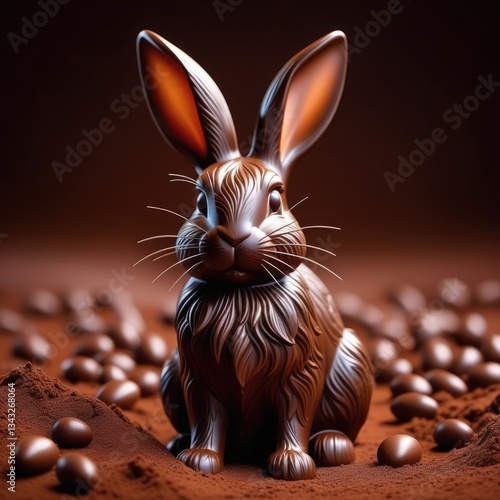 Chocolate Bunny on a Brown Background