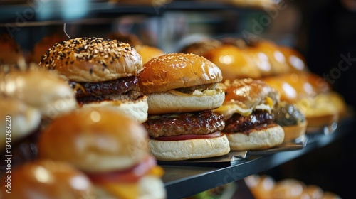 Hamburgers in the window close-up