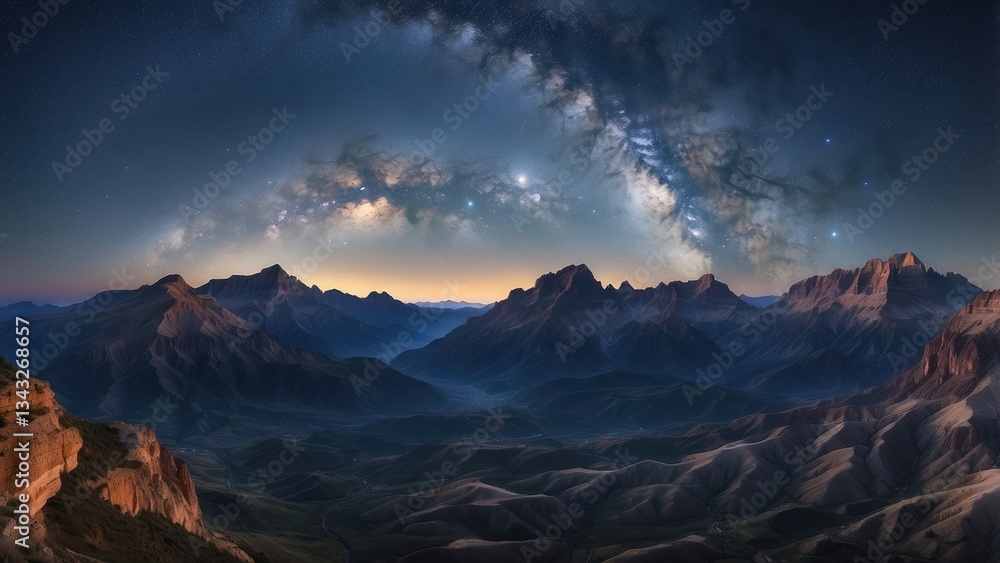 Naklejka premium A panoramic view of a night sky filled with countless stars,