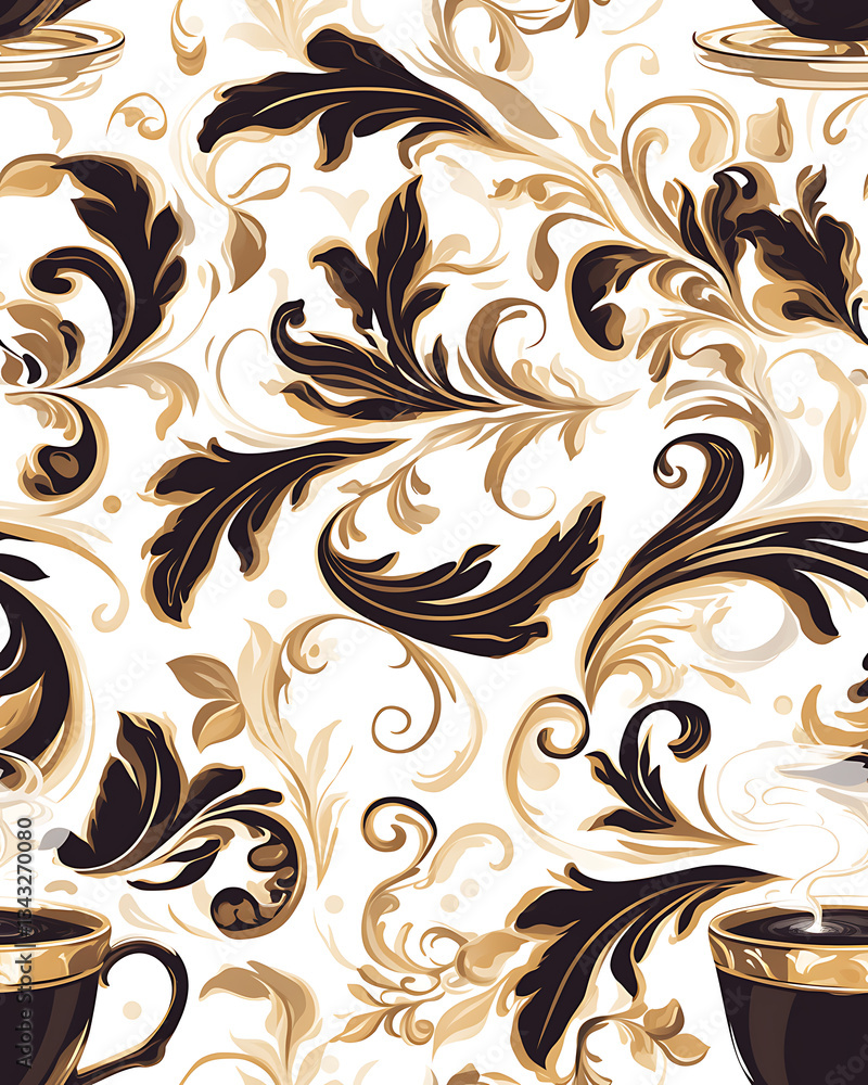 seamless pattern Realistic and artistic illustrations of coffee beans, brewing equipment, coffee cups for background or wallpaper seamless pattern Realistic and artistic illustrations of coffee beans, brewing equipment, coffee cups for background or wallpaper