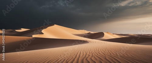 Fototapeta Naklejka Na Ścianę i Meble -  Majestic brown sand dunes in dark horizon for landscape design.