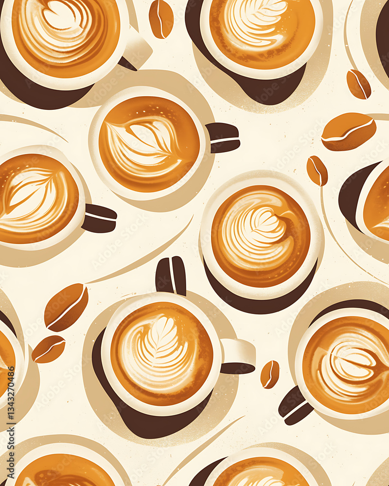 seamless pattern Realistic and artistic illustrations of coffee beans, brewing equipment, coffee cups for background or wallpaper seamless pattern Realistic and artistic illustrations of coffee beans, brewing equipment, coffee cups for background or wallpaper