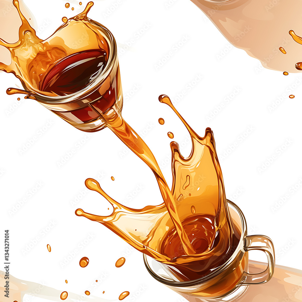 seamless pattern Realistic and artistic illustrations of coffee beans, brewing equipment, coffee cups for background or wallpaper