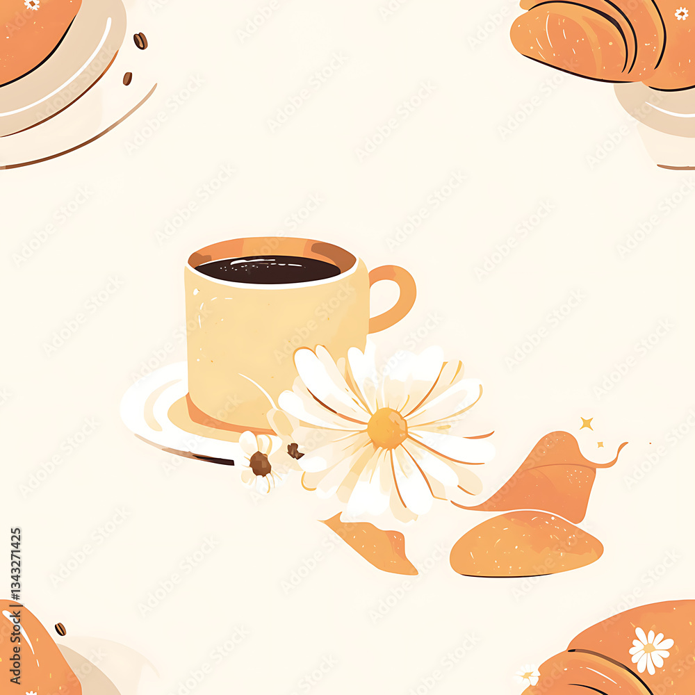 seamless pattern Realistic and artistic illustrations of coffee beans, brewing equipment, coffee cups for background or wallpaper seamless pattern Realistic and artistic illustrations of coffee beans, brewing equipment, coffee cups for background or wallpaper