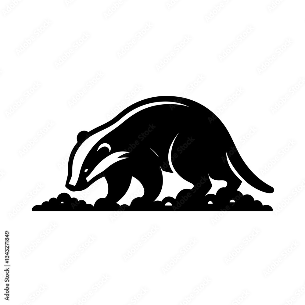 Fototapeta premium Badger digging soil silhouette on white background