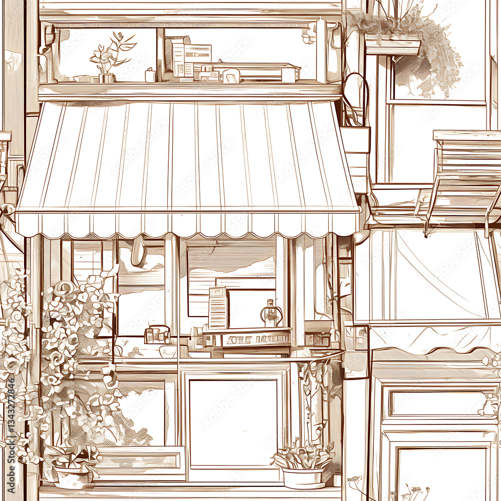 seamless pattern Realistic and artistic illustrations of coffee beans, brewing equipment, coffee cups for background or wallpaper