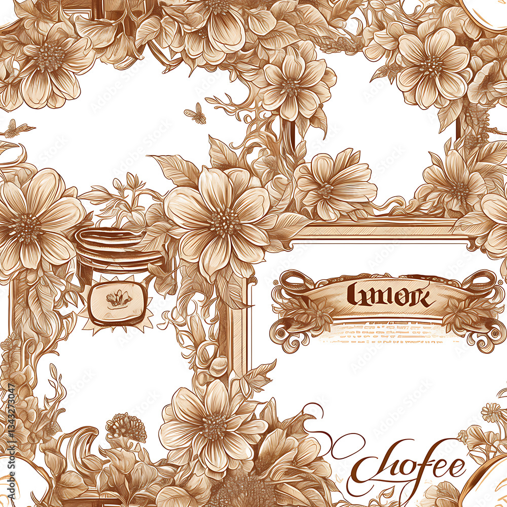 seamless pattern Realistic and artistic illustrations of coffee beans, brewing equipment, coffee cups for background or wallpaper seamless pattern Realistic and artistic illustrations of coffee beans, brewing equipment, coffee cups for background or wallpaper
