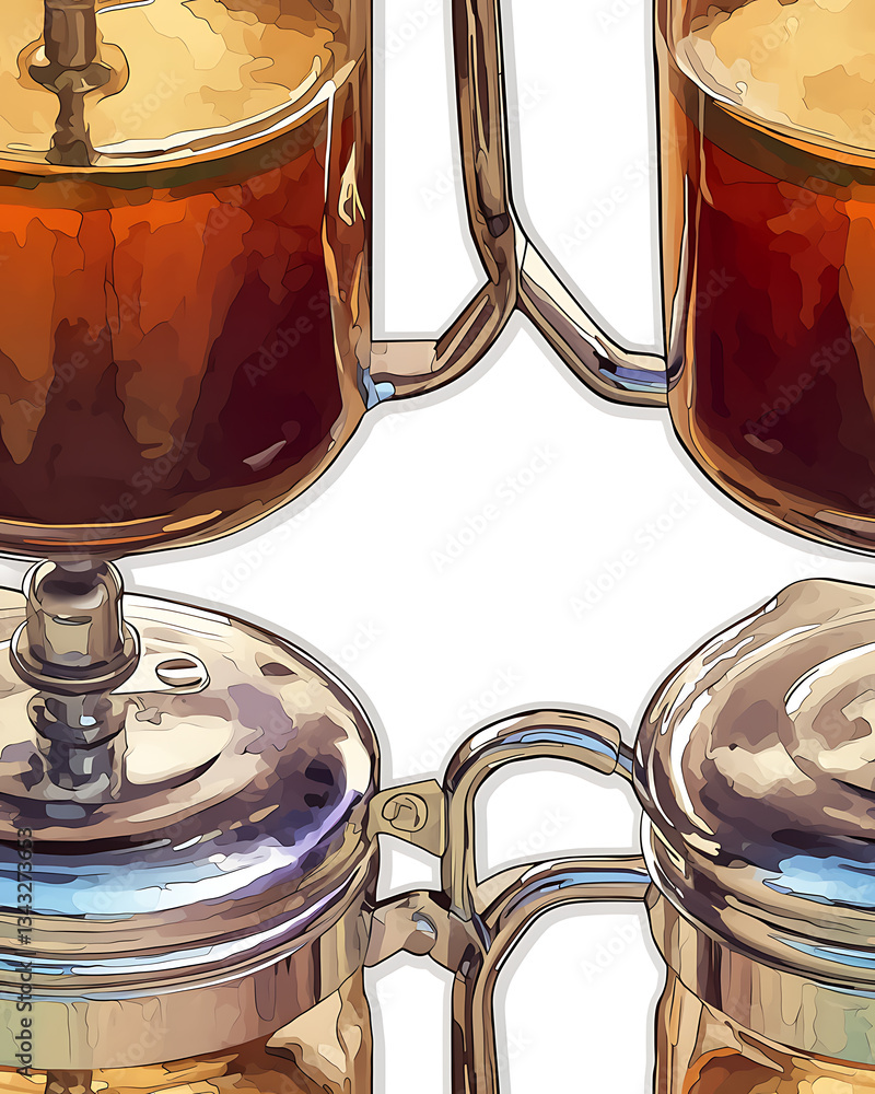 seamless pattern Realistic and artistic illustrations of coffee beans, brewing equipment, coffee cups for background or wallpaper