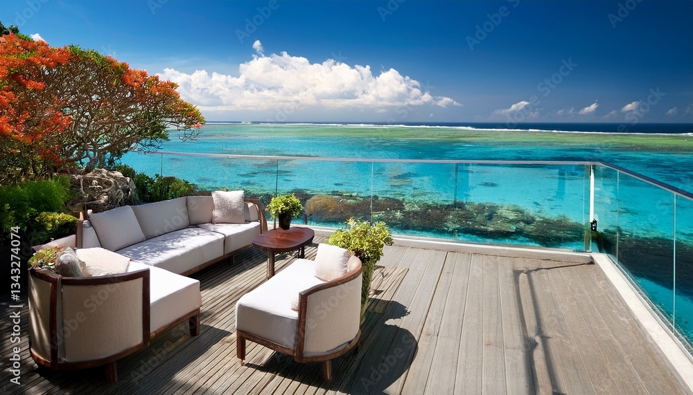 Fototapeta premium sophisticated lounge with coral reef views