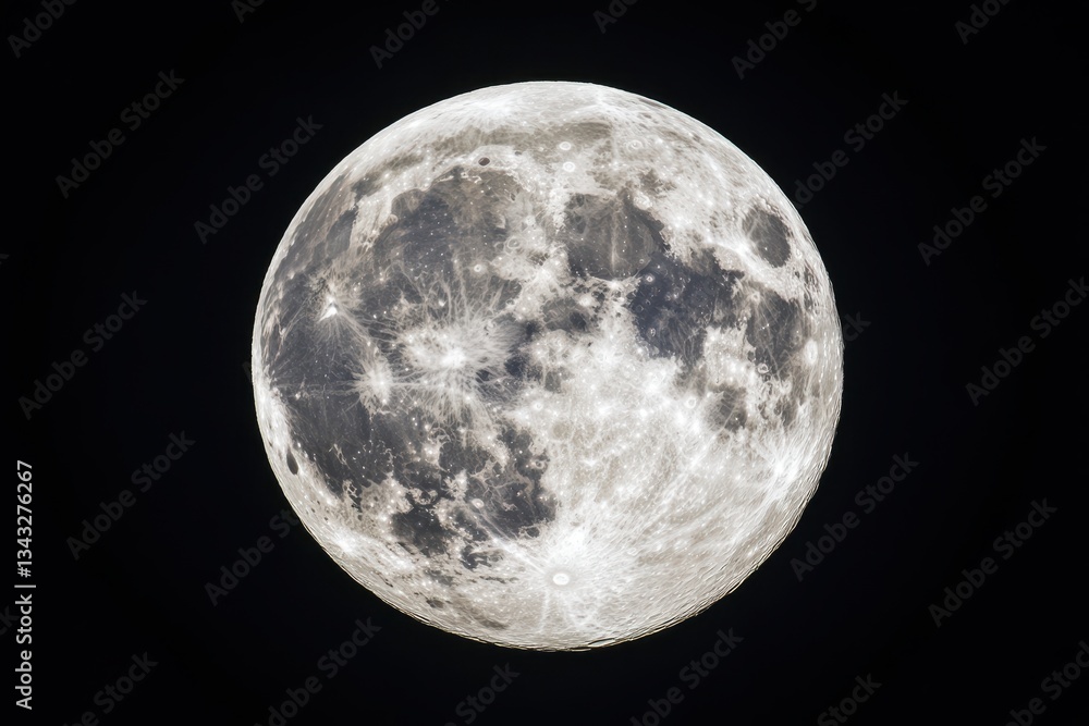 Naklejka premium Full moon illuminating the night sky in vivid detail.