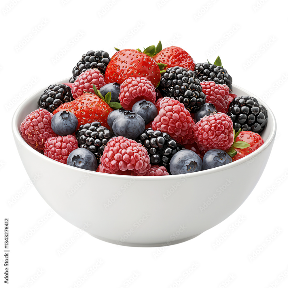 Fresh Assortment of Berries in White Bowl Including Strawberries, Blueberries, Raspberries, and Blackberries Fresh Assortment of Berries in White Bowl Including Strawberries, Blueberries, Raspberries, and Blackberries