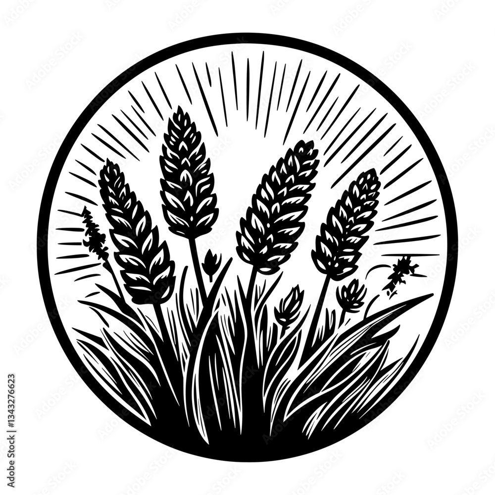 Fototapeta premium Floriculture farm illustration black white vector