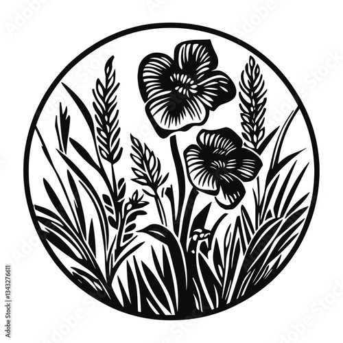 Floriculture farm illustration flowers black vector
