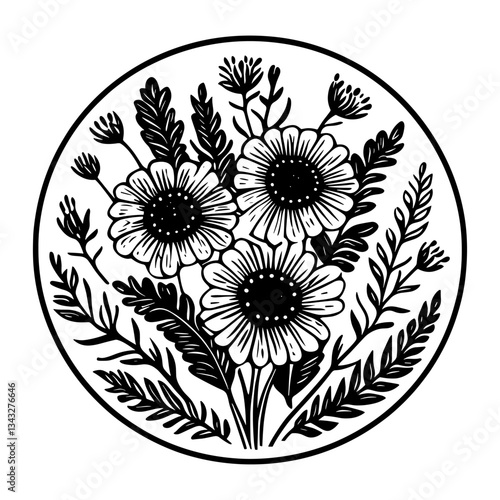 Floriculture farm illustration drawing black vector