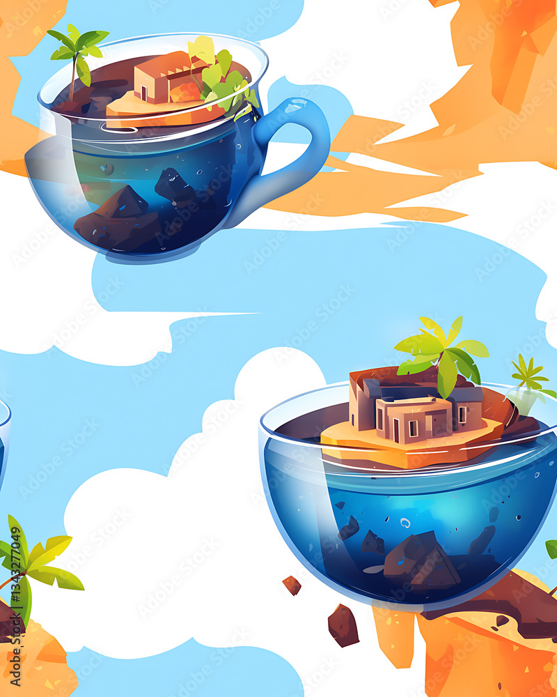 seamless pattern Realistic and artistic illustrations of coffee beans, brewing equipment, coffee cups for background or wallpaper seamless pattern Realistic and artistic illustrations of coffee beans, brewing equipment, coffee cups for background or wallpaper
