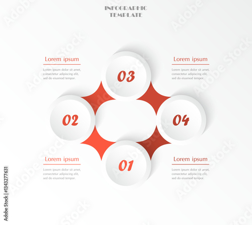 Step by step red infographic template with 4 options, parts or processes.