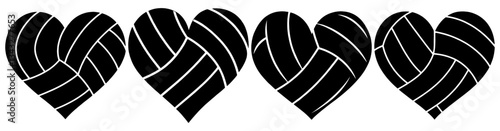 Four Black Hearts Designed Like Volleyballs Showing Love for Volleyball
