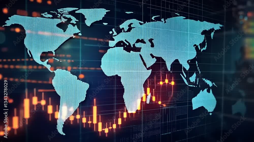Abstract digital world map with data visualization and graphs, representing global connectivity and analytics Abstract digital world map with data visualization and graphs, representing global connectivity and analytics