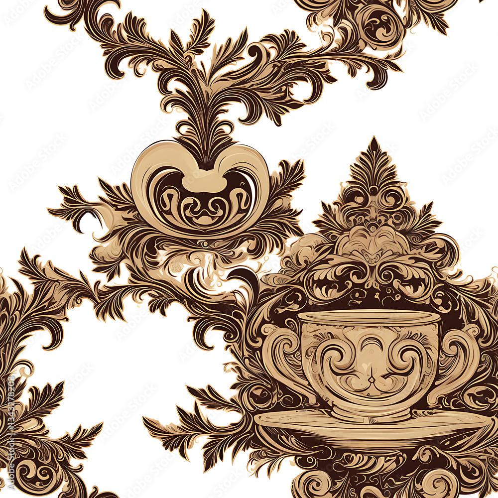 seamless pattern Realistic and artistic illustrations of coffee beans, brewing equipment, coffee cups for background or wallpaper seamless pattern Realistic and artistic illustrations of coffee beans, brewing equipment, coffee cups for background or wallpaper