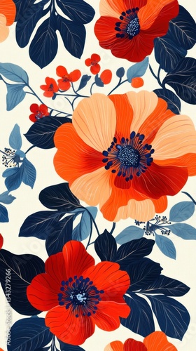 Fondo floral con flores rojas y naranjas