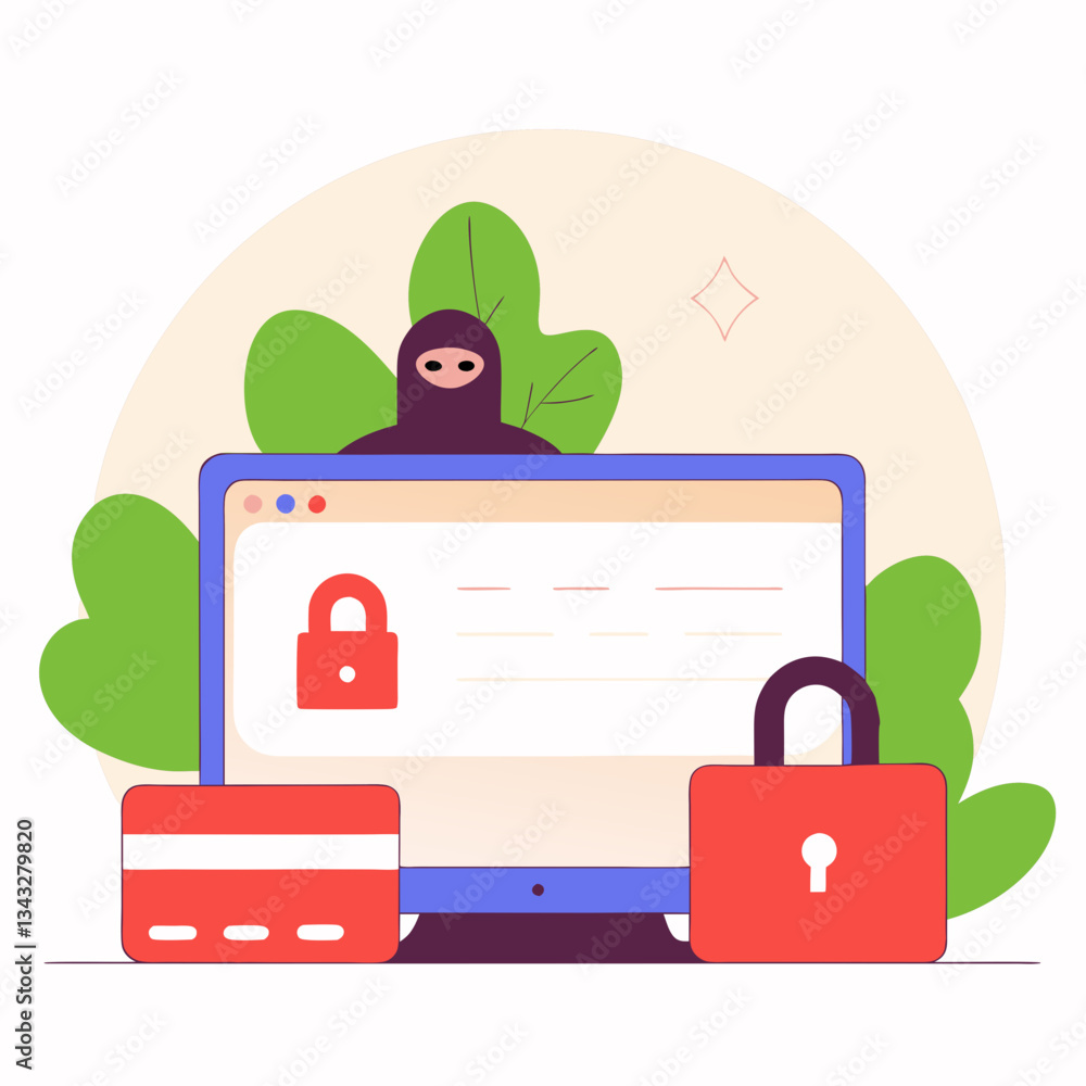Naklejka premium Cybersecurity Data Breach Identity Theft Roundish Flat Vector